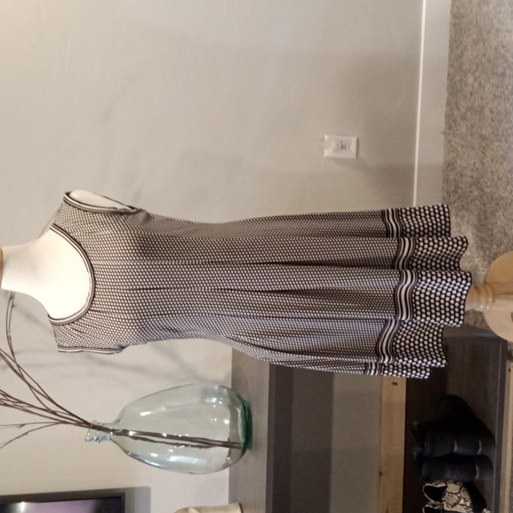 Max Studio Sleeveless Scoop Neck Black Ivory Dot Dress L